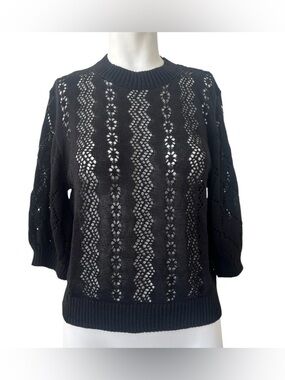 Black Openwork Crewneck Sweater